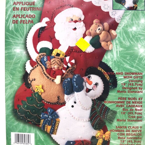 Bucilla Christmas Stocking Kit SANTA AND SNOWMAN WITH GIFTS 84385 Felt Applique - Picture 4 of 4